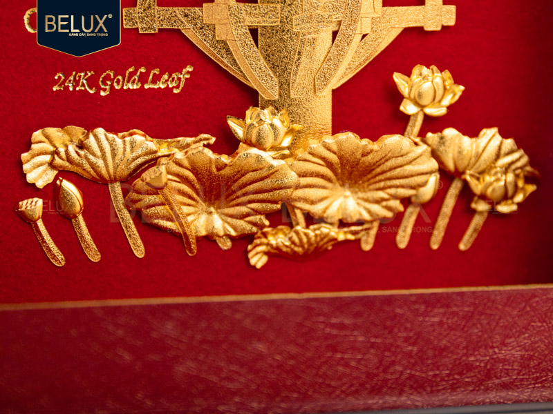 Tranh Chùa Một Cột Dát Vàng 24k 20x18cm